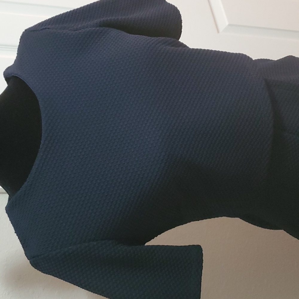 Like New Asos Double Layer Textured Wiggle Dress Midi Size 8 Dark Blue - Picture 3 of 5